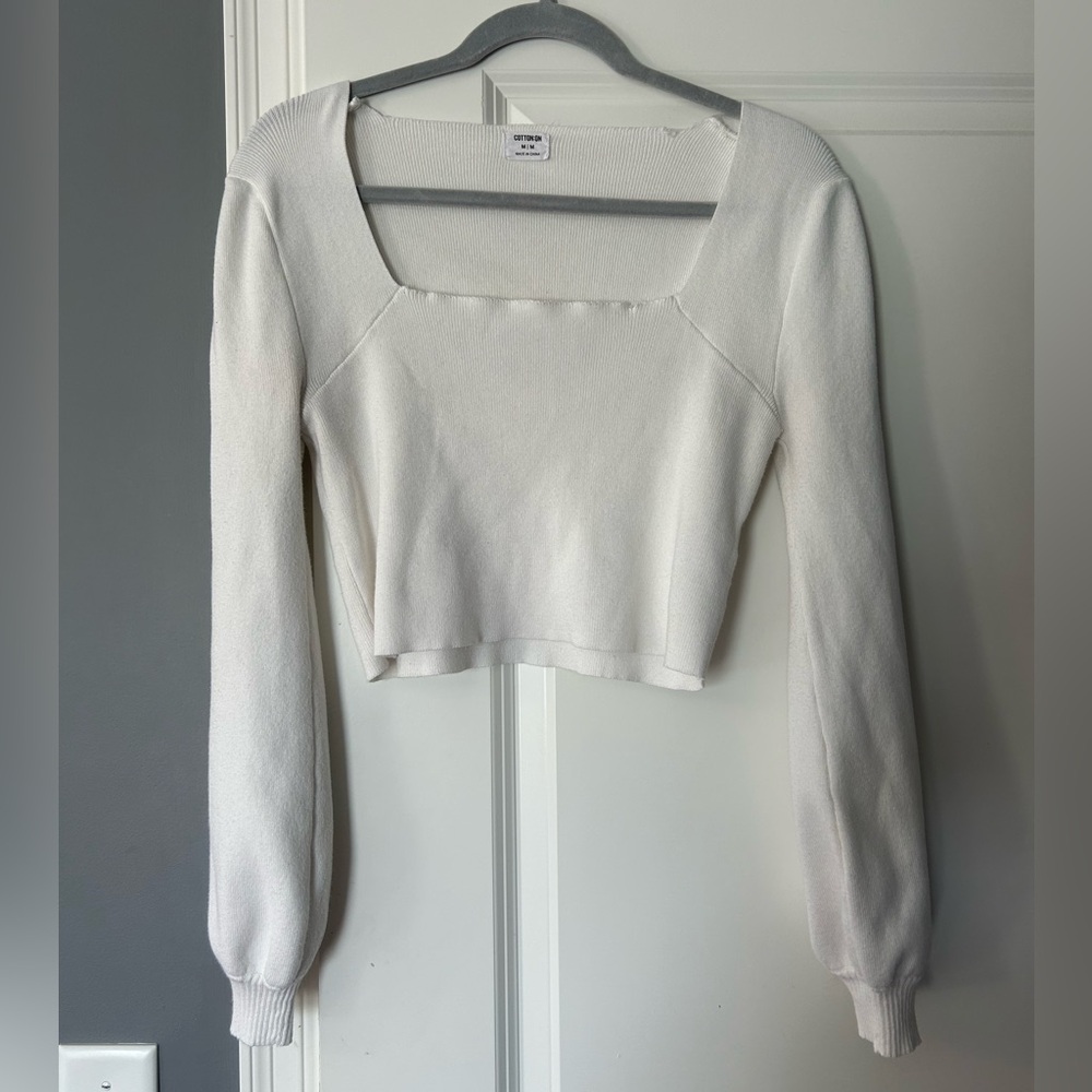 Cropped White Long Sleeve Top